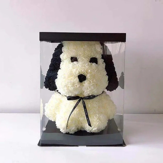 手工製永久玫瑰花狗仔連禮盒心意卡 (25cm) - Gift House | RD Infinity Tech