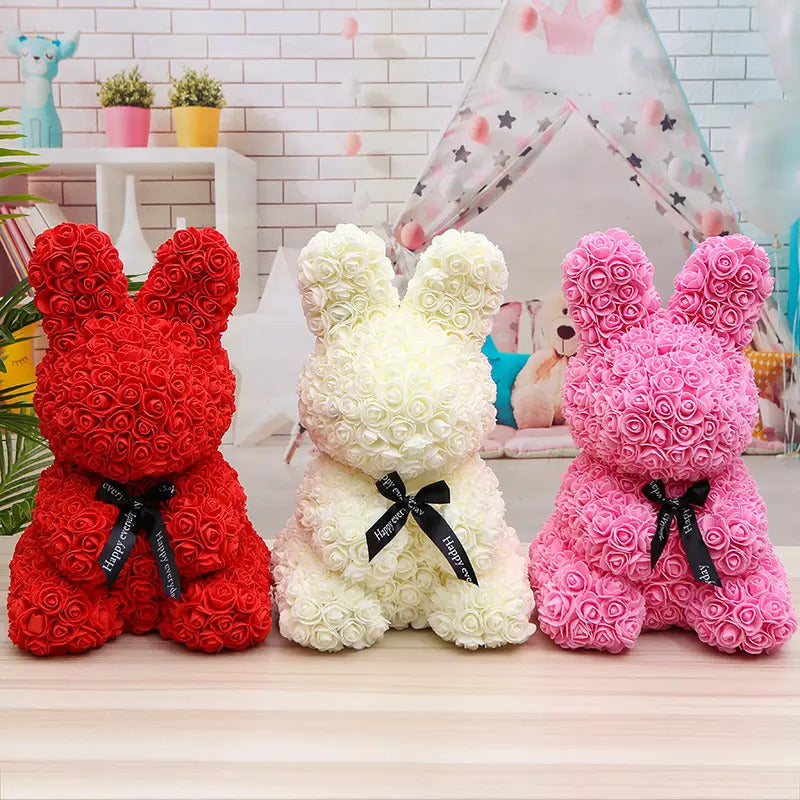 手工製永久玫瑰花兔仔連禮盒心意卡 (40cm) - Gift House | RD Infinity Tech