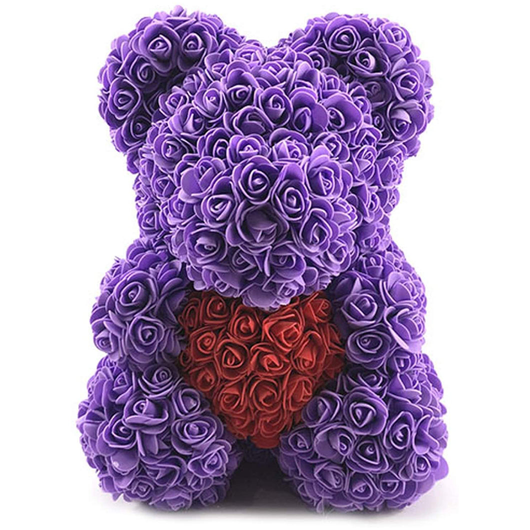 紫色熊紅色心手工製永久抱心玫瑰花熊連禮盒心意卡 (40cm) - Gift House | RD Infinity Tech