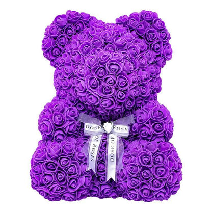 紫色手工製永久玫瑰花熊連禮盒心意卡 - Gift House | RD Infinity Tech 