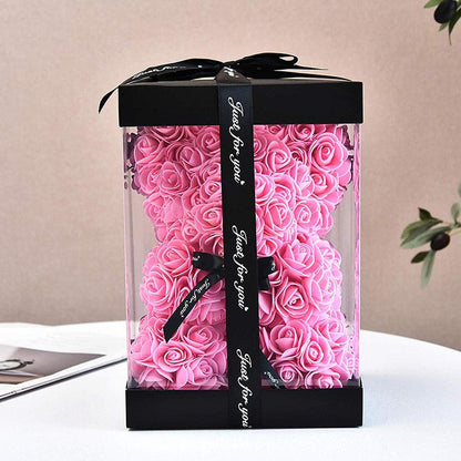 粉紅色手工製永久玫瑰熊連禮盒 - Gift House | RD Infinity Tech 